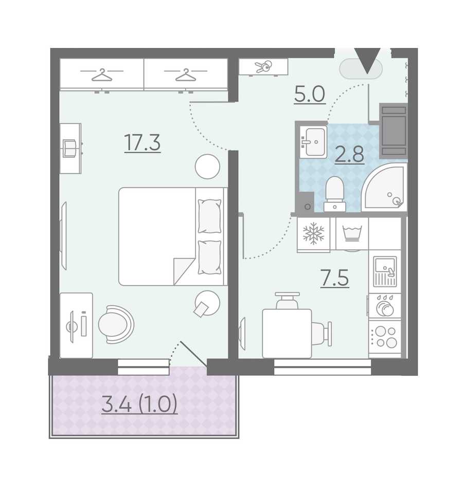 Однокомнатная квартира в : площадь 33.6 м2 , этаж: 13 – купить в Санкт-Петербурге
